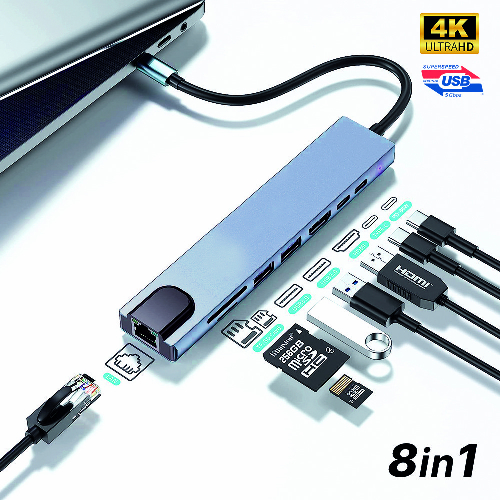 아모란나 C타입 8in1 멀티허브 8포트 USB3.0 이더넷 (USB*2 타입C*2 이더넷 HDMI SD)