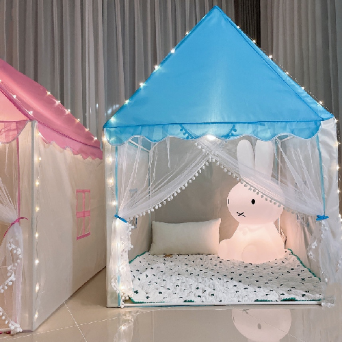 마이랑 멀티 하우스 어린이 유아 텐트 인디언 플레이 하우스 실내 놀이집 아기 집 LED 줄 전구 조명 캠핑놀이, 블루