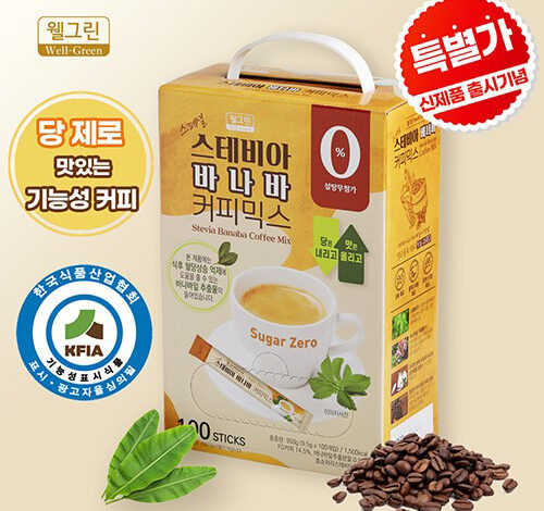 [기능성 표시 커피] 웰그린 스테비아 바나바 커피믹스 혈당 상승 억제, 9.5g, 100개입, 1개