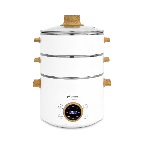 키친아트 3 in 1 대용량 스텐 전기 멀티쿠커 2L + 2단 찜기, KA-W2535(화이트 + 우드)