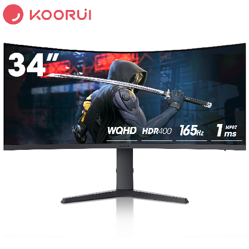 KOORUI 86.4cm 1000R 커브드 게이밍 모니터 2K WQHD+HDR/165Hz+MPRT 1ms /상하좌우조절+틸트가능+벽걸이지원,34E6UC블랙, 34E6UC