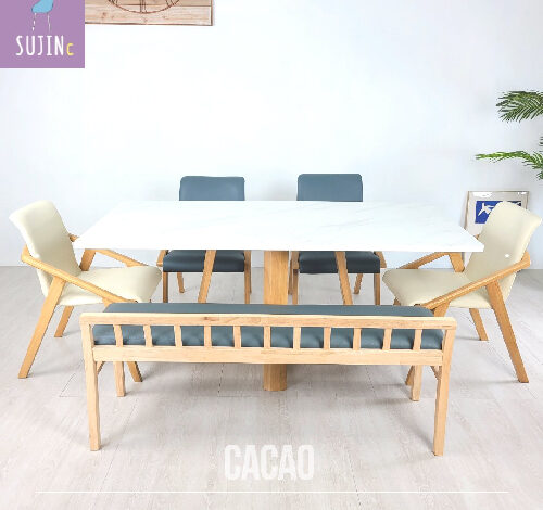 카카오 포세린 세라믹 원목 6인용 식탁 세트 1700 사이즈 테이블 의자 2p + 벤치 1p 포함