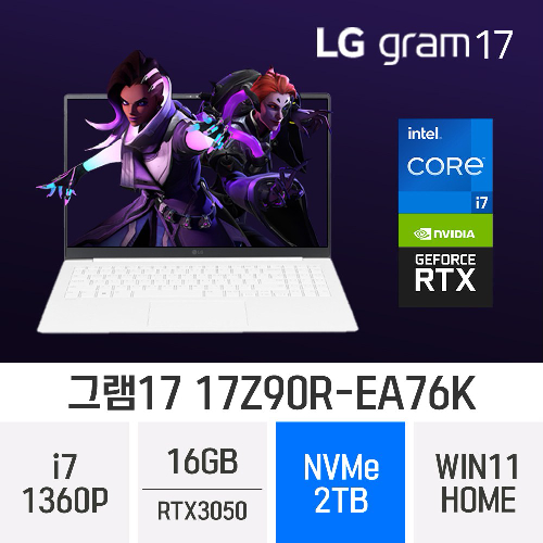 LG전자 2023 그램17 17Z90R-EA76K, 그램17 17Z90R-EA76K, WIN11 Home, 16GB, 2TB, 코어i7, 화이트