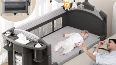 Trimigo 아기침대 휴대용 이동식 신생아 접이식 산후조리원 애기 침대+유아 놀이방 풀세트,다크그레이
