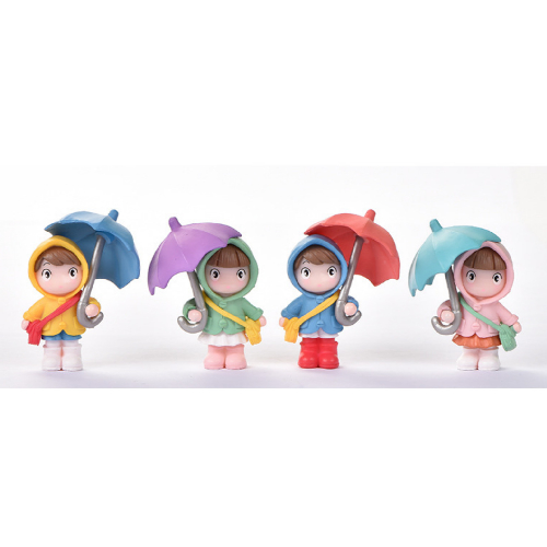 우산소녀 장식 미니어쳐 우비소녀 가족 피규어 세트, 옐로우, 그린, 블루, 핑크