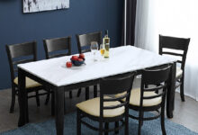 베스트리빙 데미안 캘빈 웬지 6인용 화강암 대리석 or 12T 포세린 통세라믹 식탁 테이블세트/의자6개 4colors, 화이트세라믹(식탁), 베이지+초코(의자)