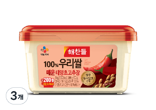 해찬들 100% 우리쌀 매운 태양초 고추장, 3개, 1kg