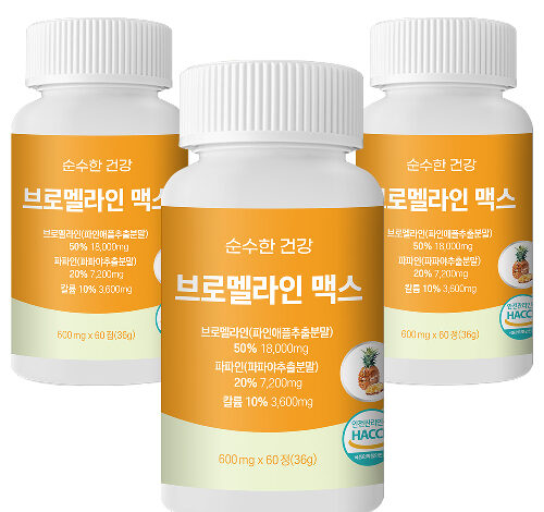 순수한건강 브로멜라인 맥스 파파인 구연산 칼륨 고함량 1통기준 18,000mg, 60정, 3개