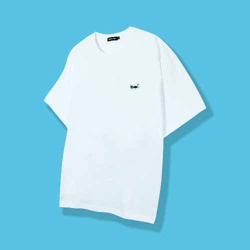 힙스터캣 16수 오버핏 반팔 티셔츠 화이트