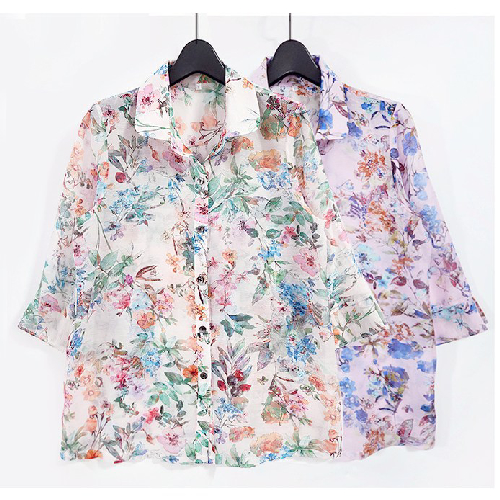 허니마마 블랑 텐셀 블라우스 엄마옷 7부 시원한 텐셀 여름 꽃무늬 셔츠 할머니 70대