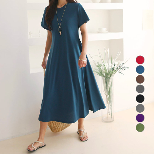 아이엠수 안나 라운드 반팔 롱원피스