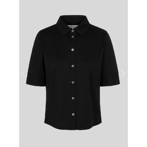 빈폴 레이디스 리넨 혼방 5부 소매 티셔츠 - 블랙 BF4442C025