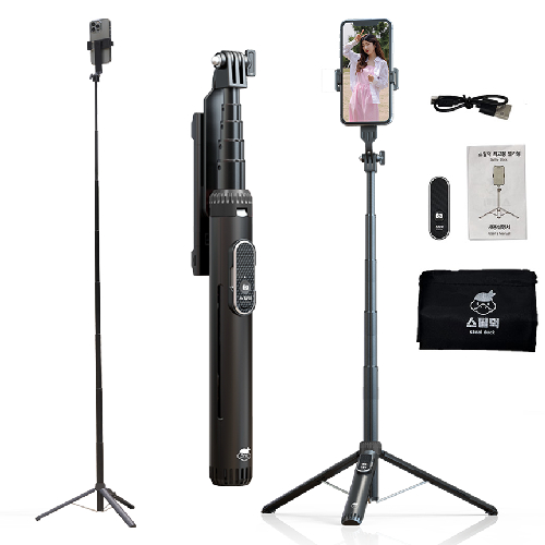 스틸덕 155cm 최고봉 셀카봉 삼각대 올인원 블루투스 C타입 리모컨, 1개