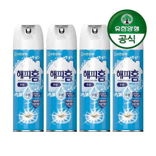 유한양행 [본사직영] 해피홈 모기약 수성 에어로솔 무향 350mL 4개