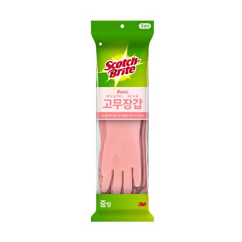 스카치브라이트 베이직 고무장갑 5p, 파스텔핑크, 중(M), 1세트